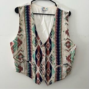 Vintage Aztec print vest 100% cotton beaded festival indie boho size medium